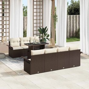 vidaXL Σετ Καναπέ Κήπου με μαξιλάρι 8 pcs Καφέ Πολυ ράταν