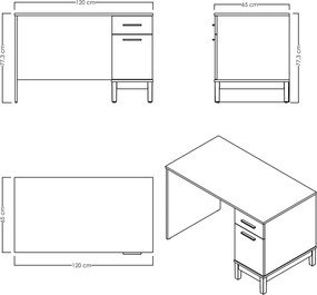 Γραφείο Ξύλο / Λευκό Δρυς DEGECON 120x65x77.3