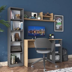 Γραφείο με Βιβλιοθήκη Καρυδί / Ανθρακί EBOPRE 120x45x73.8