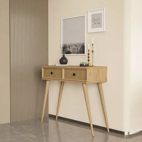 Stewehome Μοντέρνα κονσόλα εισόδου με 2 συρτάρια Φυσικό Ξύλο 90x35x82 cm