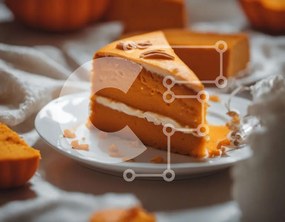 Σετ των 2 Intra Συλλεκτικό Ξύλινο Παζλ Plywood 4mm - Φέτα κέικ κολοκύθας σε λευκό πιάτο Σε Ξύλινο Κουτί - Διαστάσεις: 10x10 cm – 25 κομμάτια