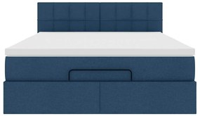 vidaXL Οθωμανικό κρεβάτι με στρώμα μπλε 140x200cm ύφασμα