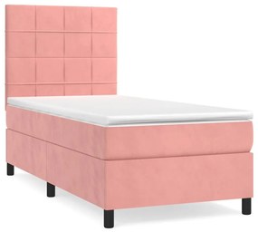 Κρεβάτι Boxspring με Στρώμα Ροζ 80 x 200 εκ. Βελούδινο - Ροζ