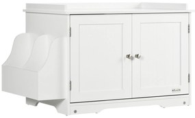 PawHut Γάτα τουαλέτα, Σπίτι γάτας, με διαχωριστικό, μαγνητική διπλή πόρτα, πλαϊνό ράφι, λευκό, 86 x 48 x 52cm