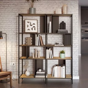 Βιβλιοθήκη Maxi Megapap χρώμα sapphire oak - silky black 144x35x175εκ.
