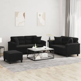 vidaXL Πολυθρόνες Σετ 3 Τεμ. Μαύρες από Ύφασμα Μικροϊνών με Μαξιλάρια