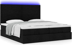 vidaXL Οθωμανικό κρεβάτι με στρώματα &amp; LEDs Μαύρο 200x200cm ύφασμα