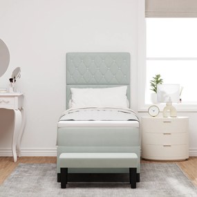 vidaXL Κρεβάτι Box Spring με Στρώμα & Παγκάκι Ανοιχτό Γκρι 80x200 εκ Βελούδο