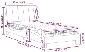 Κρεβάτι με Στρώμα Ανοιχτό Γκρι 90x200 εκ. Βελούδινο - Γκρι