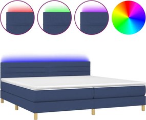 vidaXL Κρεβάτι Boxspring με Στρώμα &amp; LED Μπλε 200x200 εκ. Υφασμάτινο