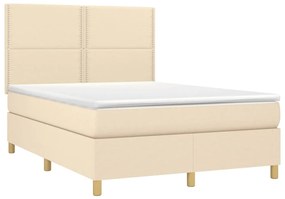 vidaXL Κρεβάτι Boxspring με Στρώμα & LED Κρεμ 140x200 εκ. Υφασμάτινο