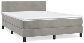 vidaXL Κρεβάτι Boxspring με Στρώμα Ανοιχτό Γκρι 140x200 εκ. Βελούδινο