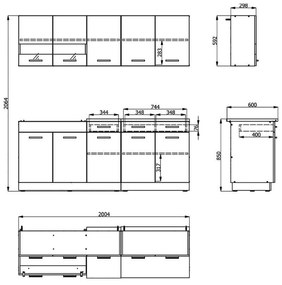 Σύνθεση Κουζίνα Dalila 200 Γκρί Δρύς - Λευκό 200x51,5x206,5 εκ. 200x51.5x206.5 εκ.