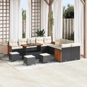 vidaXL Σετ Καναπέ Κήπου 14 pcs Μαύρο και κρεμ 110 x 55 x 71 εκ