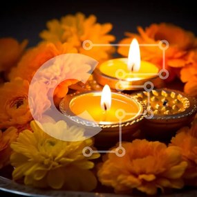 Intra Συλλεκτικό Ξύλινο Παζλ Plywood 4mm - Εορταστική γιορτή με κεριά και λουλούδια πορτοκαλιού Σε Ξύλινο Κουτί - Διαστάσεις Puzzle: 10x10 cm – 25 κομμάτια