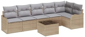 vidaXL Σετ Καναπέ Κήπου με μαξιλάρι 7 pcs Μπεζ Πολυ ράταν
