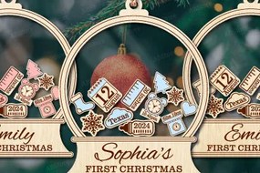 Σετ των 3 Intra απο ξύλο plywood 3mm-4mm πάχος Το πρώτο χριστουγεννιάτικο στολίδι του μωρού Δίασταση 8x8 cm INTRAFABR-103509620