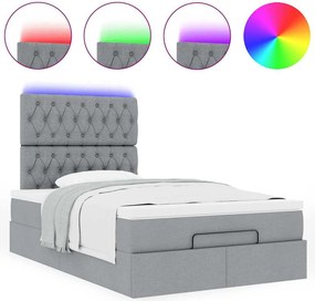 vidaXL Οθωμανικό κρεβάτι με στρώμα &amp; LEDs Ανοιχτό γκρι Ύφασμα