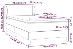 Κρεβάτι Boxspring με Στρώμα Σκούρο Γκρι 90x200 εκ. Βελούδινο - Γκρι