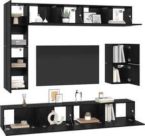 vidaXL Σετ επίπλου τηλεόρασης 8 pcs Μαύρη Οξυά Επεξεργασμένο ξύλο