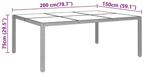 vidaXL Τραπέζι Κήπου Μαύρο 200x150x75 εκ. Ψημένο Γυαλί/Συνθετικό Ρατάν