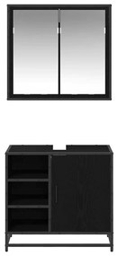 vidaXL Σετ Επίπλων Μπάνιου με ράφι 2 pcs Μαύρη Οξυά Επεξεργασμένο ξύλο