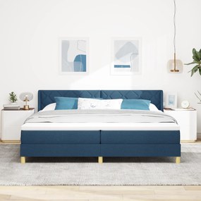 vidaXL Κρεβάτι Box Spring με Στρώμα Μπλε, 200 x 200 cm, Υφασμάτινο