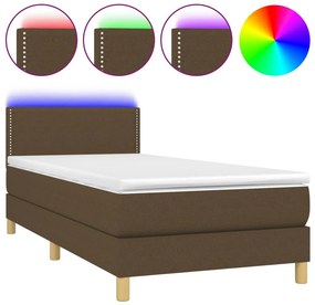 vidaXL Κρεβάτι Boxspring με Στρώμα &amp; LED Σκ.Καφέ 100x200 εκ Υφασμάτινο