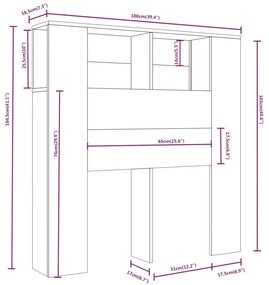 Κεφαλάρι Με Αποθηκευτικό Χώρο Γκρι Sonoma 100 x 18,5 x 104,5 εκ - Γκρι