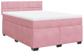 vidaXL Κρεβάτι Boxspring με Στρώμα Ροζ 140x190 εκ. Βελούδινο