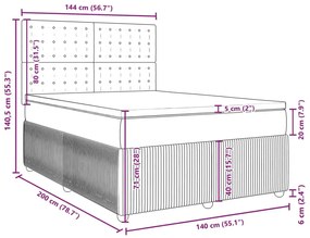 Κρεβάτι Boxspring με Στρώμα Σκούρο Γκρι 140x200 εκ Υφασμάτινο - Γκρι