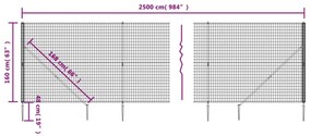 vidaXL Συρματόπλεγμα Περίφραξης Ανθρακί 1,6 x 25 μ. με Καρφωτές Βάσεις