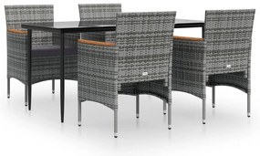 vidaXL Σετ Τραπεζαρίας Κήπου 5 Τεμαχίων Γκρι / Μαύρο με Μαξιλάρια