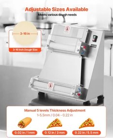 VEVOR 16 Inch Pizza Dough Roller Sheeter Semi-automatic Commercial Dough Press