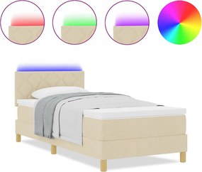 vidaXL LED Κρεβάτι με βάθρο με μαξιλάρι Κρεμ 100 x 200 cm ύφασμα