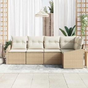 vidaXL Σετ Καναπέ Κήπου 5 pcs Μπεζ και Λευκό συνθετικό ρατάν