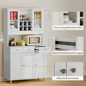 Ντουλάπι κουζίνας 180 εκ., 2 γυάλινες πόρτες, 3 συρτάρια, 4 ρυθμιζόμενα ράφια, ντουλάπι τραπεζαρίας, μοριοσανίδα, Λευκό