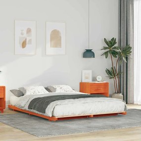vidaXL Κρεβάτι δαπέδου Καφέ κεριού 140 x 220 cm Μασίφ ξύλο πεύκου