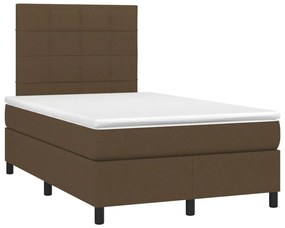 vidaXL Κρεβάτι Boxspring με Στρώμα & LED Σκ.Καφέ 120x200 εκ Υφασμάτινο