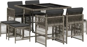 vidaXL Σετ Τραπεζαρίας Κήπου 9 τεμ. Γκρι Συνθ. Ρατάν με Μαξιλάρια