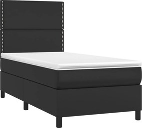 vidaXL Κρεβάτι Boxspring με Στρώμα &amp; LED Μαύρο 90x190 εκ. Συνθ. Δέρμα