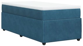 Κρεβάτι Boxspring με Στρώμα Σκούρο Μπλε 90x190 εκ. Βελούδινο - Μπλε