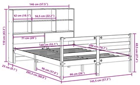 ΚΡΕΒΑΤΙ ΒΙΒΛΙΟΘΗΚΗ ΧΩΡΙΣ ΣΤΡΩΜΑ ΚΑΦΕ 140X200 ΕΚ ΜΑΣΙΦ ΠΕΥΚΟ 3321917