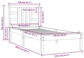 Πλαίσιο Κρεβατιού 100 x 200 εκ. από Μασίφ Ξύλο - Καφέ