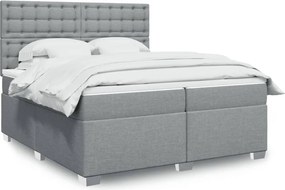 vidaXL Κρεβάτι Boxspring με Στρώμα Ανοιχτό Γκρι 200x200 εκ. Υφασμάτινο