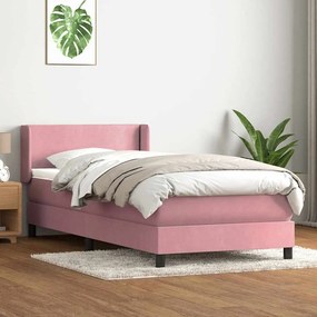 VidaXL Κρεβάτι Boxspring με Στρώμα Ροζ 80x220 εκ. Βελούδινο