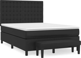 vidaXL Κρεβάτι Boxspring με Στρώμα Μαύρο 140x200εκ.από Συνθετικό Δέρμα