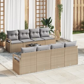 vidaXL 9 Τεμαχίων Σετ Καναπέ Κήπου με Μαξιλάρια Μπεζ Πολυ Ρατάν