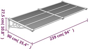 Στέγαστρο Πόρτας Γκρι &amp; Διαφανές 239x90 εκ από Πολυκαρβονικό - Διαφανές