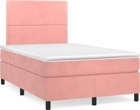 vidaXL Κρεβάτι Boxspring με Στρώμα &amp; LED Ροζ 120x190 εκ. Βελούδινο